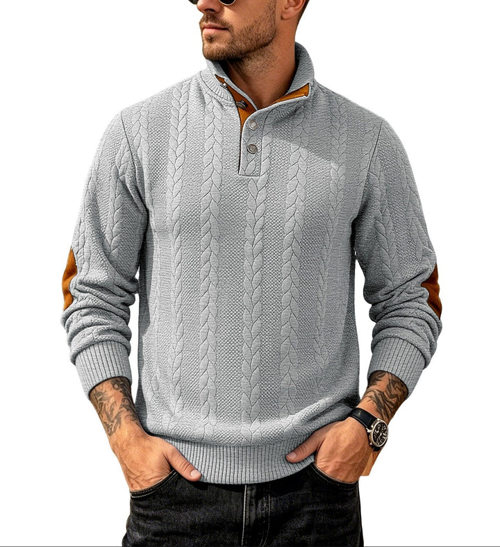 Dexter - Men’s Cable Knit Button Mock Neck Sweater 6