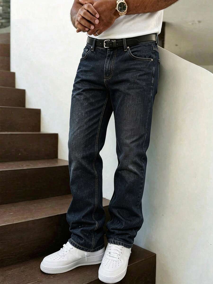 Dominic - Men's Classic Straight-Leg Denim with Contrast Topstitching