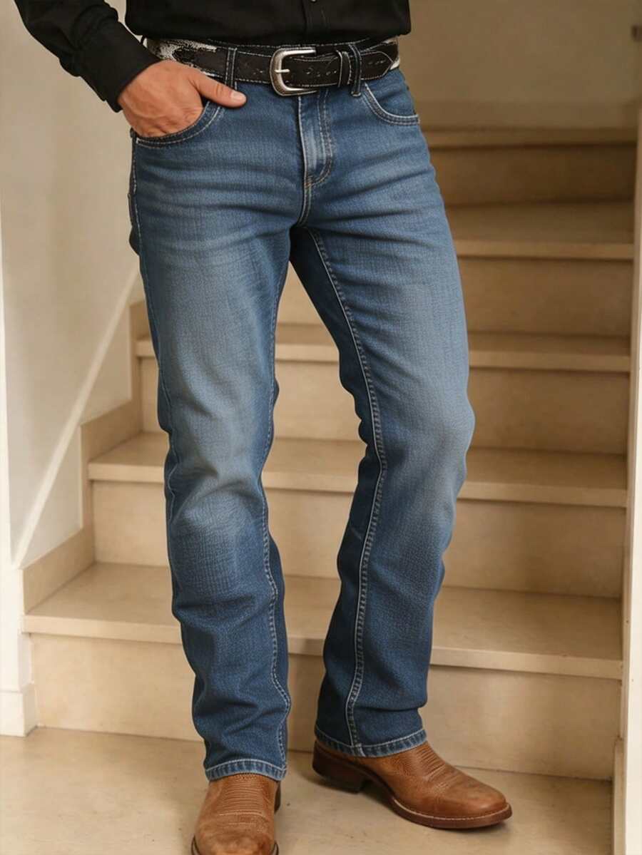 Dominic - Men's Classic Straight-Leg Denim with Contrast Topstitching