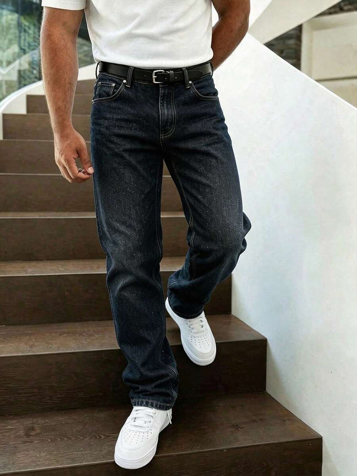 Dominic - Men's Classic Straight-Leg Denim with Contrast Topstitching