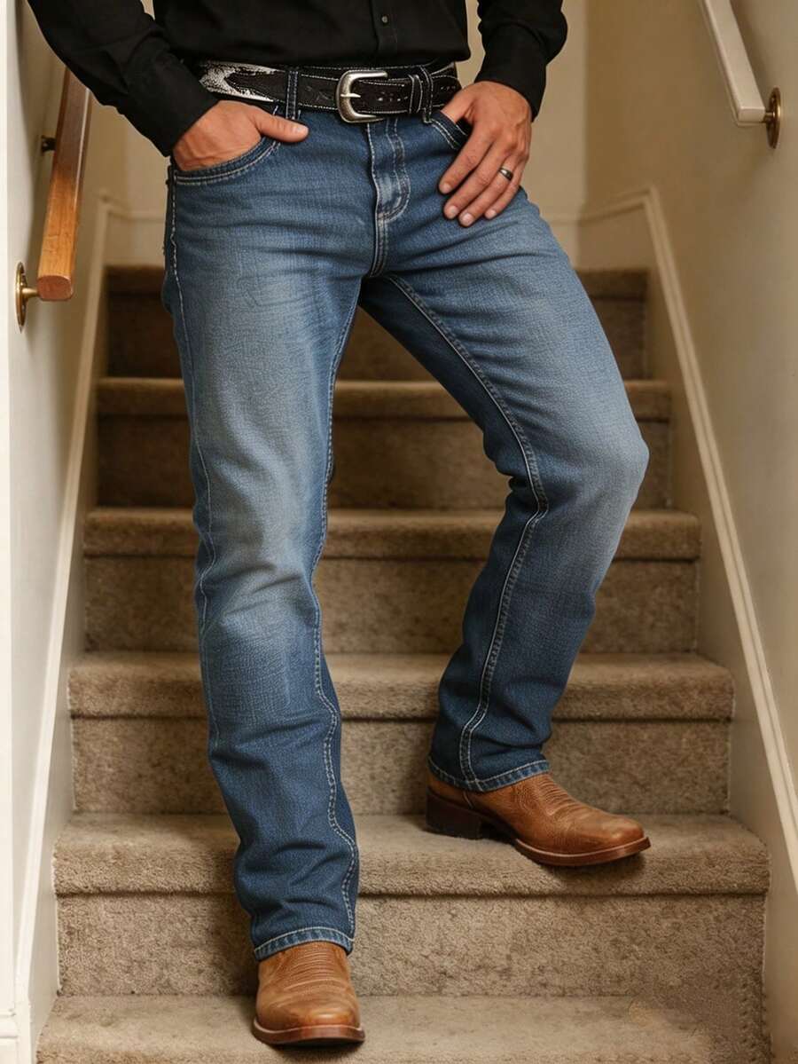 Dominic - Men's Classic Straight-Leg Denim with Contrast Topstitching