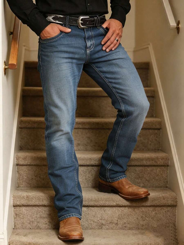 Dominic - Men's Classic Straight-Leg Denim with Contrast Topstitching