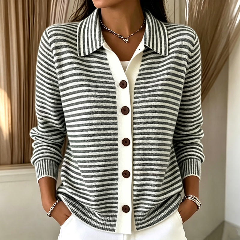 Dorothea - Women's Striped Button-Front Cardigan