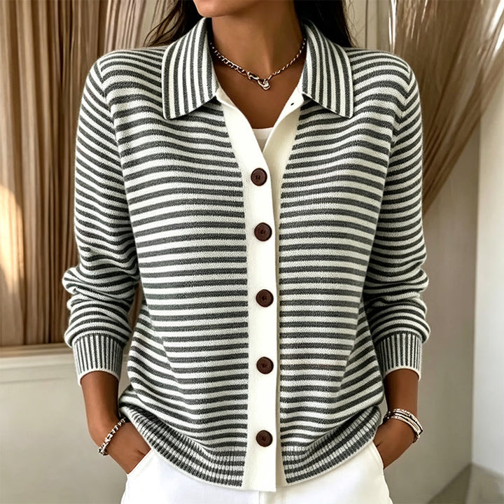 Dorothea - Women's Striped Button-Front Cardigan