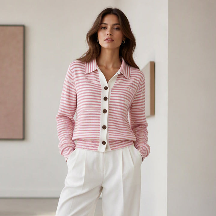 Dorothea - Women's Striped Button-Front Cardigan