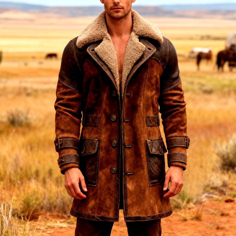 Duke - Men's Shearling Collar Mid-Length Coat 2