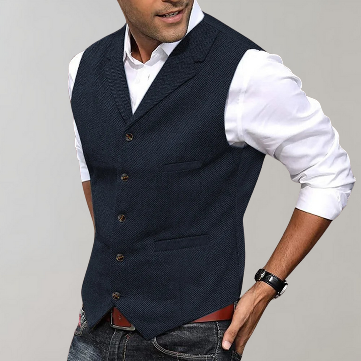 Edmund - Men's Herringbone Notch-Lapel Vest