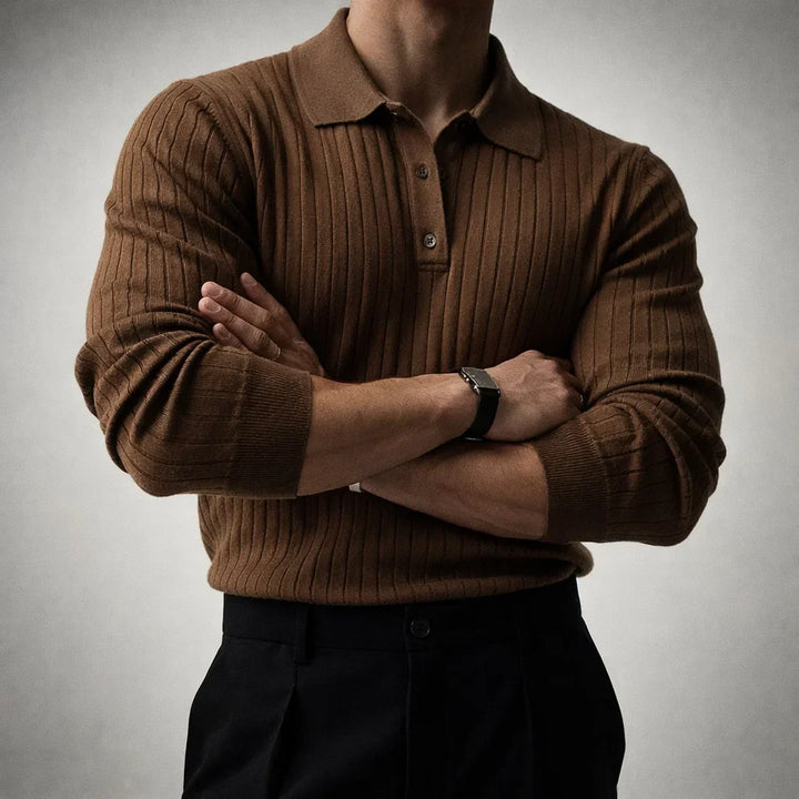 Elliot - Men's Vertical Ribbed Polo with Button Collar