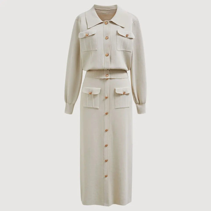 Erica - Women's Pocket-Detail Knit Blazer and Skirt Set