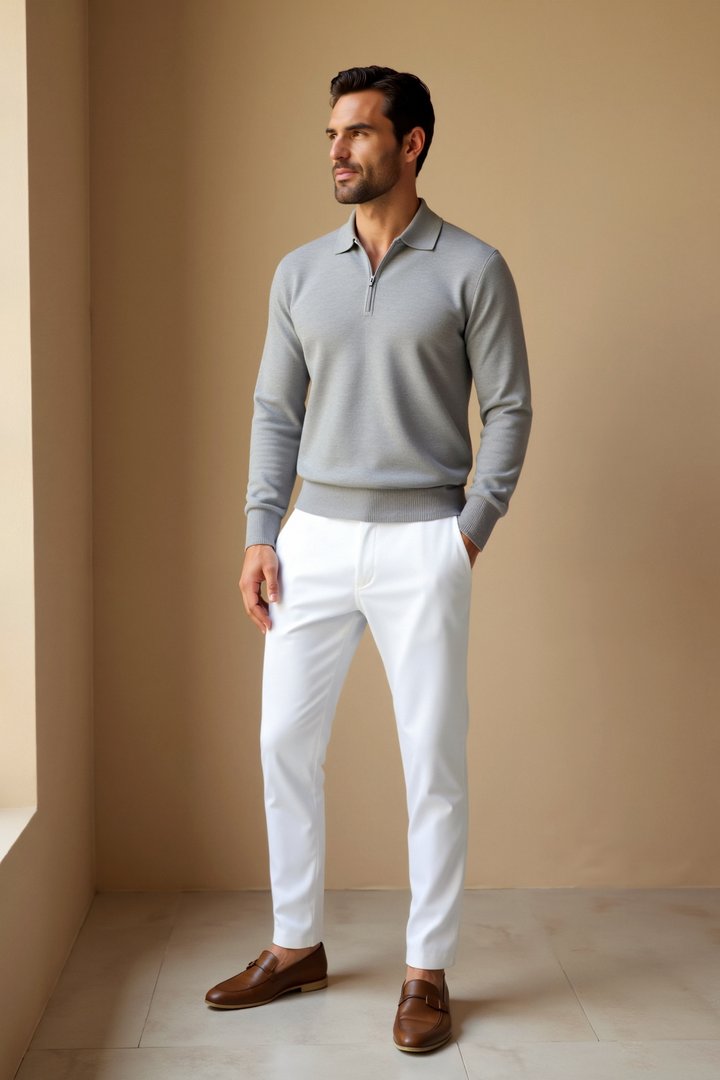 Everett - Men's Long-Sleeve Polo with Half-Zip Front