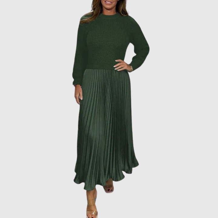 Faye - Women's Knit & Pleated Maxi Dress
