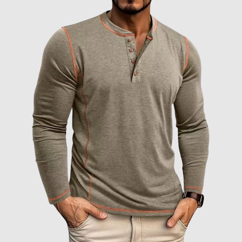 Finn - Men's Henley Long-Sleeve Shirt with Contrast Topstitching