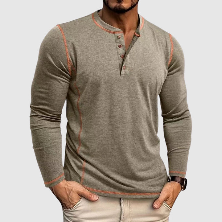 Finn - Men's Henley Long-Sleeve Shirt with Contrast Topstitching