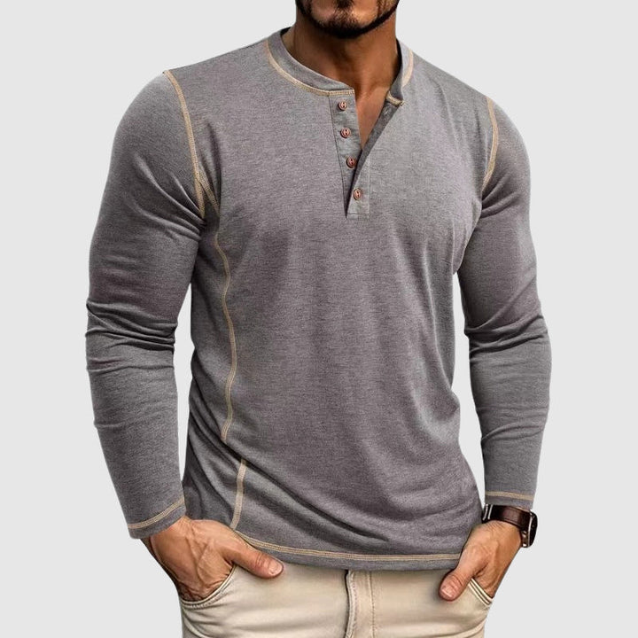 Finn - Men's Henley Long-Sleeve Shirt with Contrast Topstitching