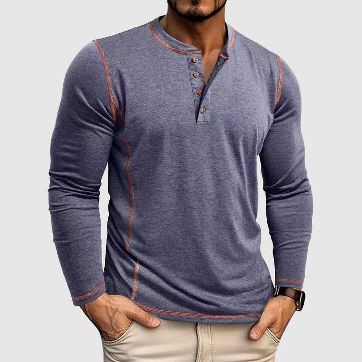 Finn - Men's Henley Long-Sleeve Shirt with Contrast Topstitching