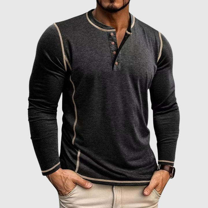 Finn - Men's Henley Long-Sleeve Shirt with Contrast Topstitching