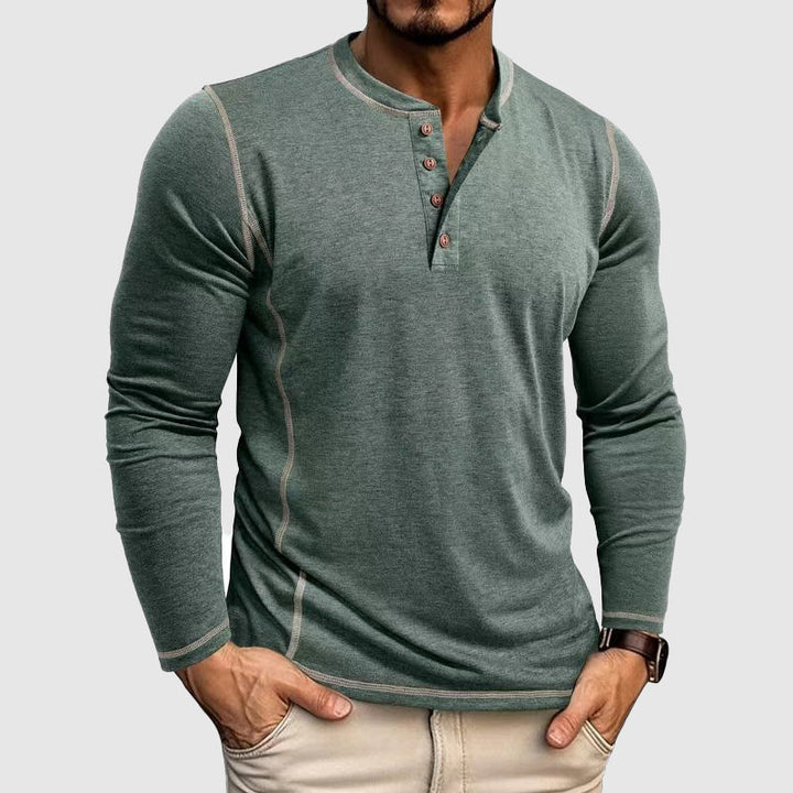 Finn - Men's Henley Long-Sleeve Shirt with Contrast Topstitching