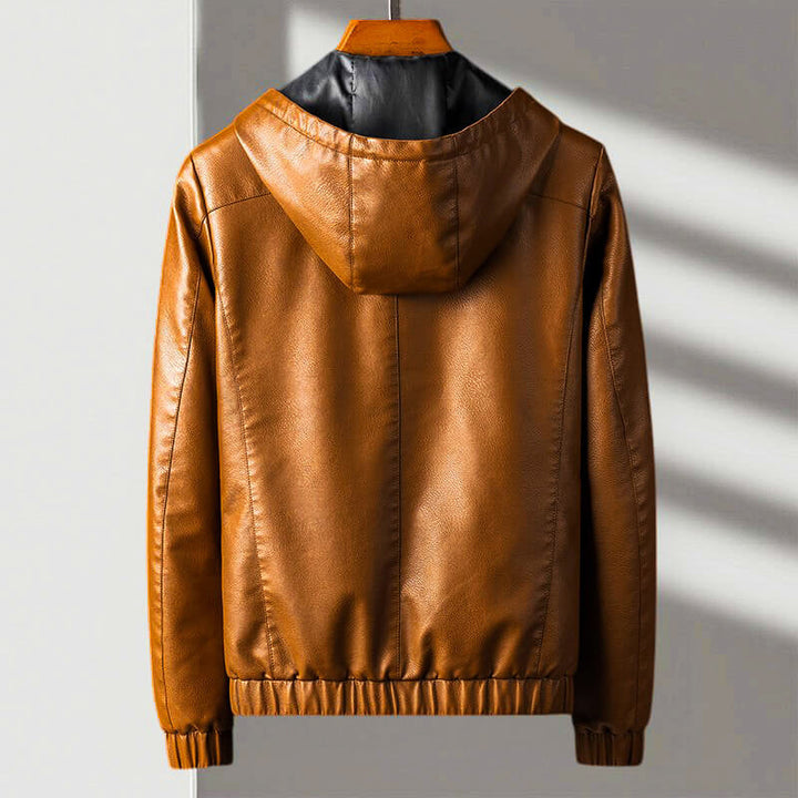 Gael - Men's Hooded Leather Jacket with Zip Pockets