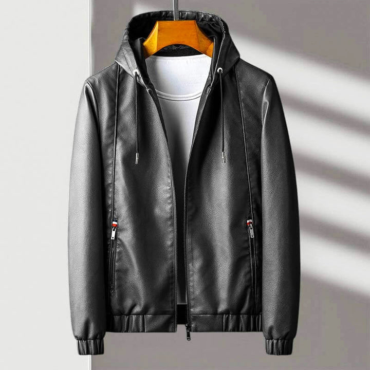 Gael - Men's Hooded Leather Jacket with Zip Pockets