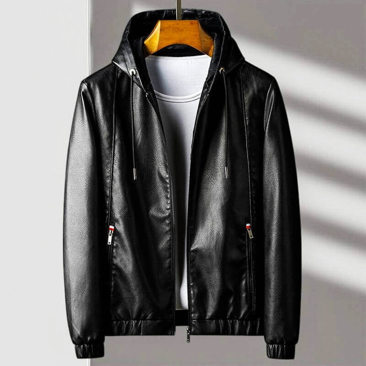 Gael - Men's Hooded Leather Jacket with Zip Pockets