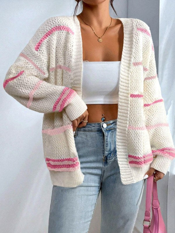 Haley - Women’s Open Front Striped Knit Cardigan 4