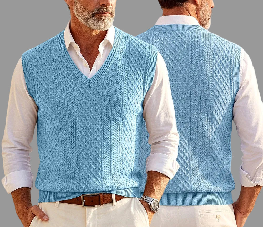 Harrison - Men’s V-Neck Cable KnittedbVest