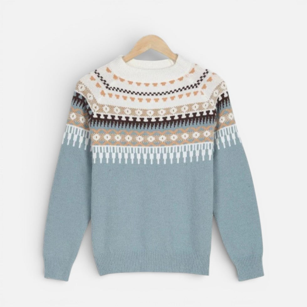 Hazel - Women's Fair Isle Crewneck Sweater with Jacquard Pattern