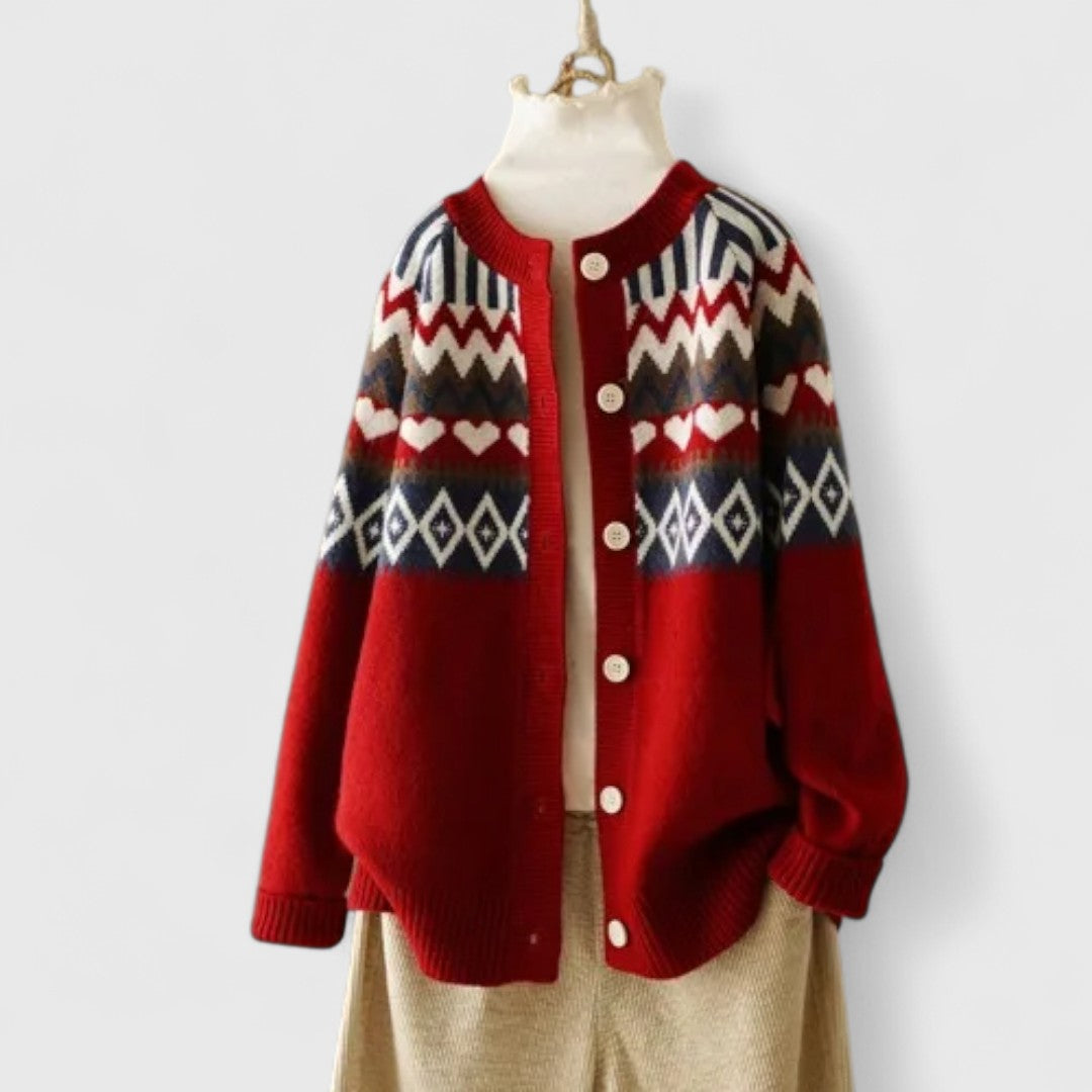 Hazel - Women's Patterned Button-Front Cardigan