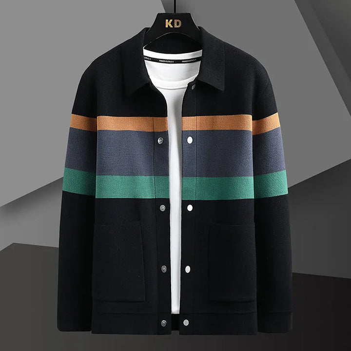 James - Men's Striped Knit Cardigan Jacket with Button Front