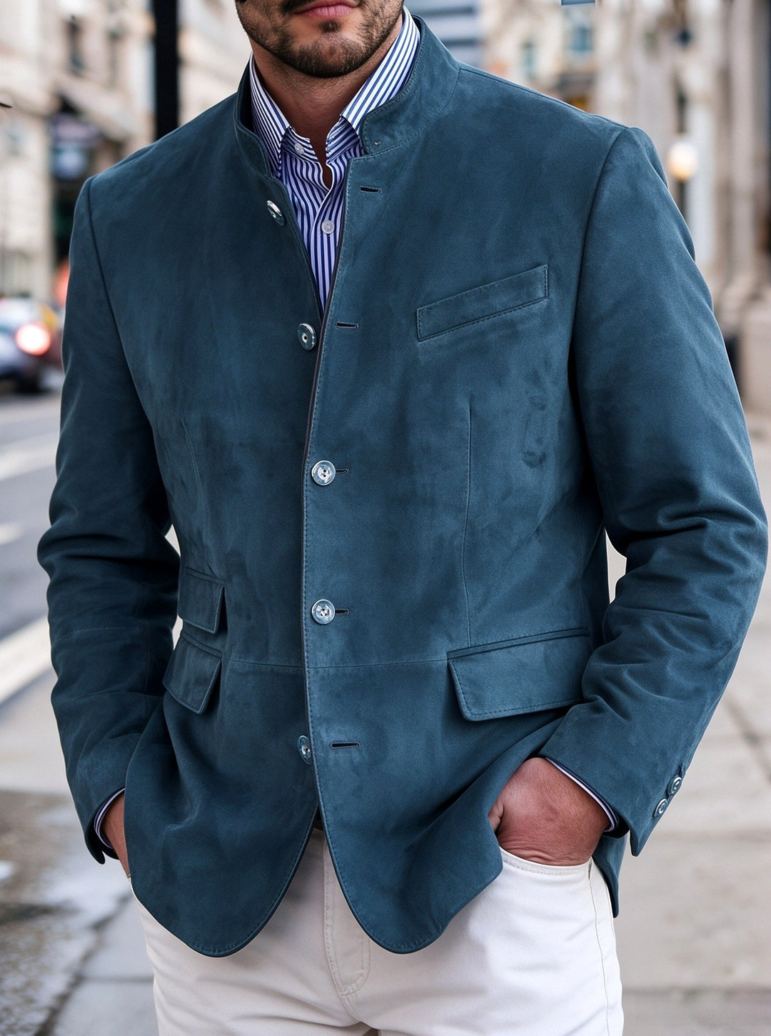 Jameson – Men’s Faux Suede Stand Collar Blazer 6