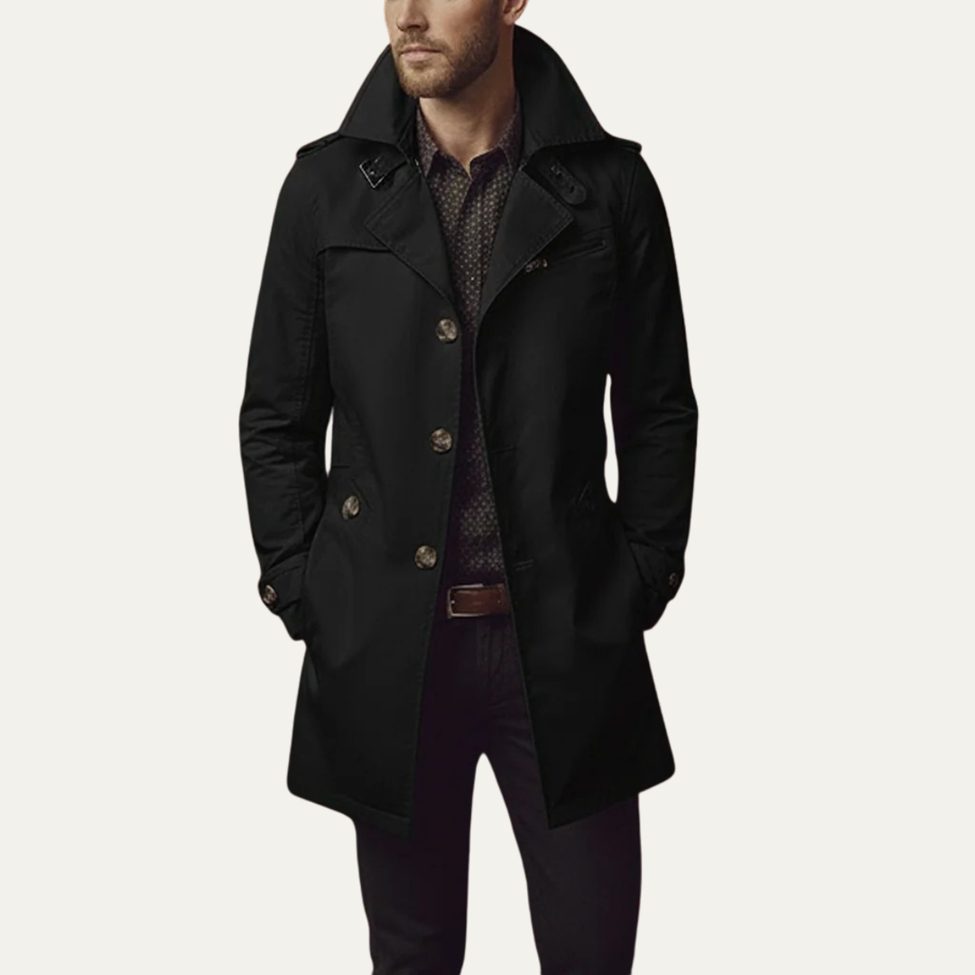 Jericho - Men's Button-Front Overcoat with Notch Lapels