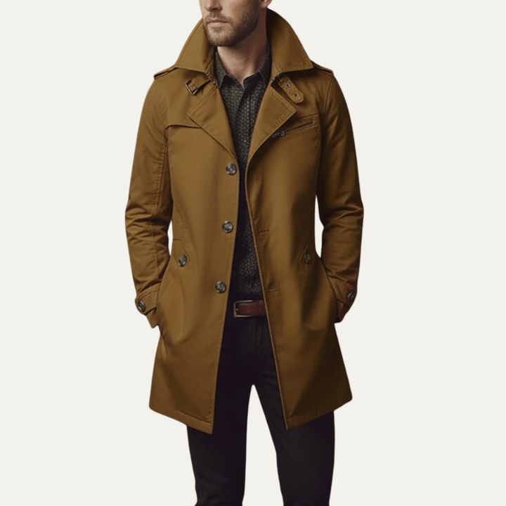 Jericho - Men's Button-Front Overcoat with Notch Lapels