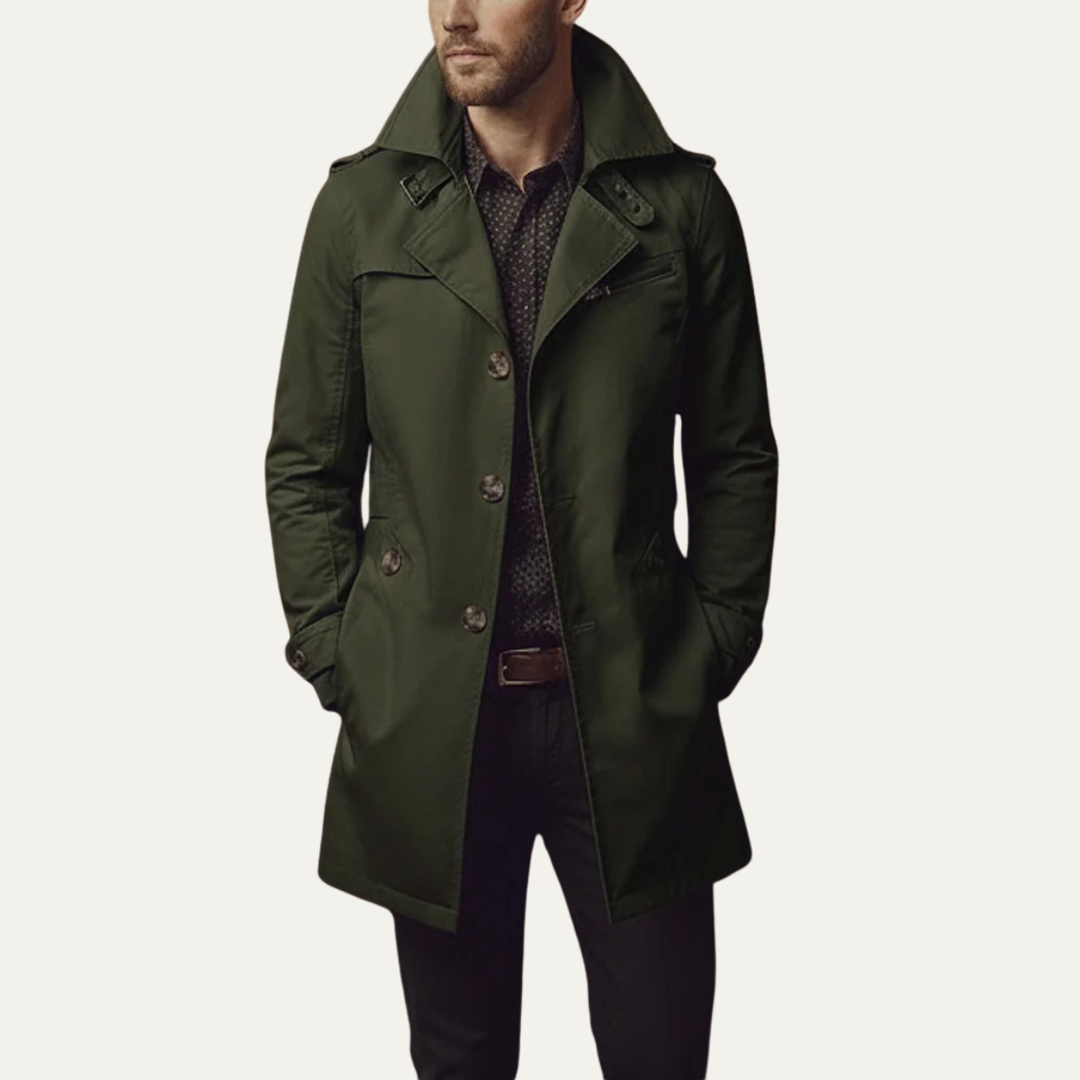 Jericho - Men's Button-Front Overcoat with Notch Lapels