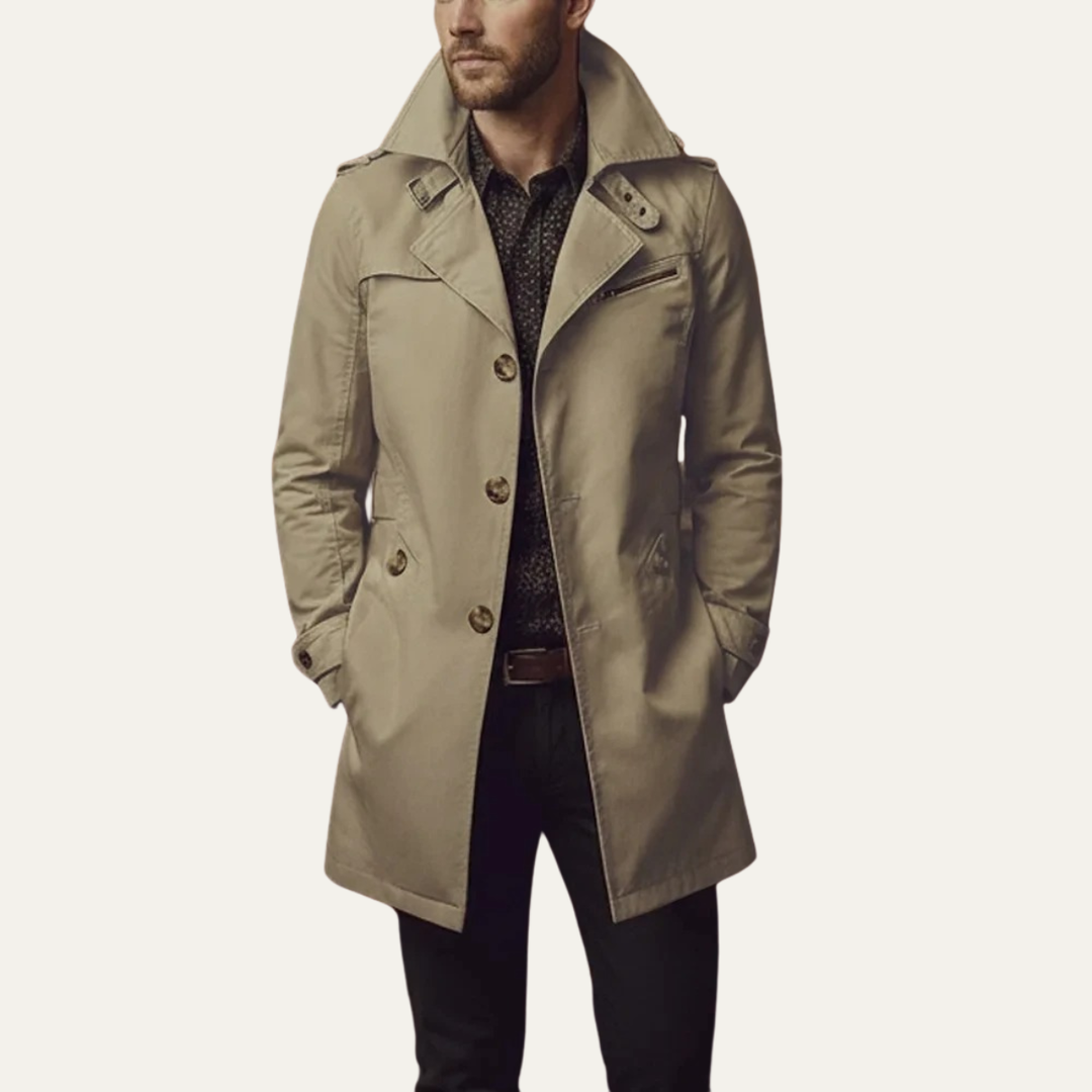 Jericho - Men's Button-Front Overcoat with Notch Lapels