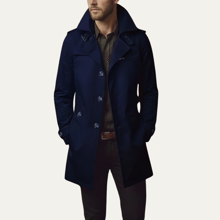 Jericho - Men's Button-Front Overcoat with Notch Lapels