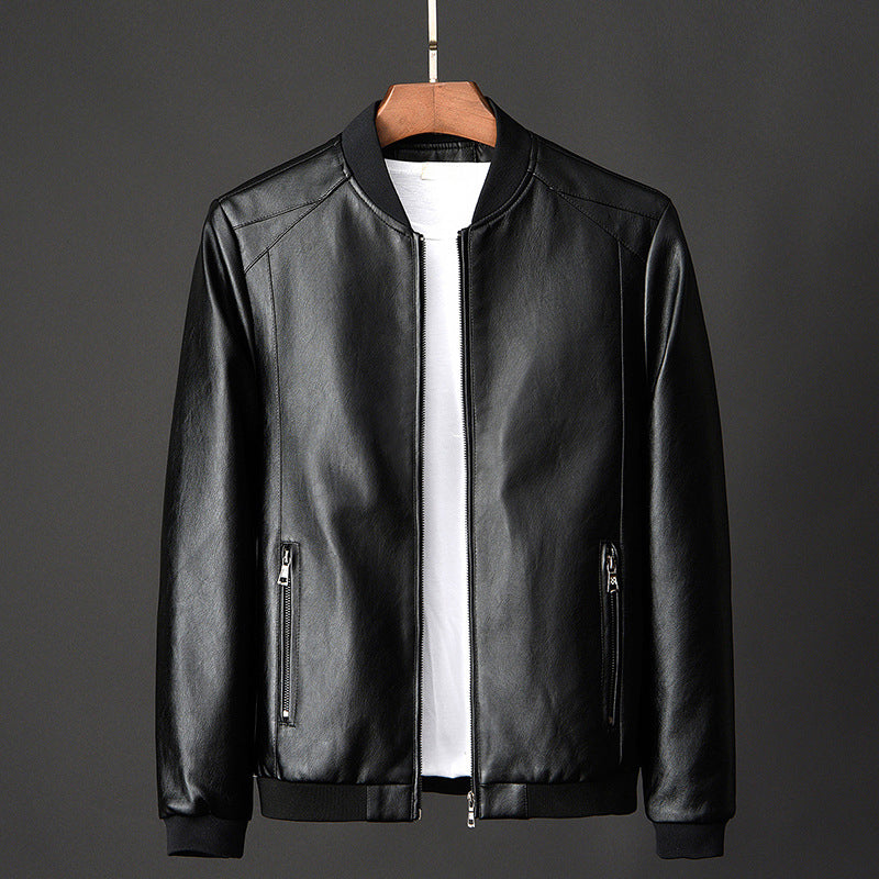 Joshua - Men's Zip-Placket Leather Bomber Jacket