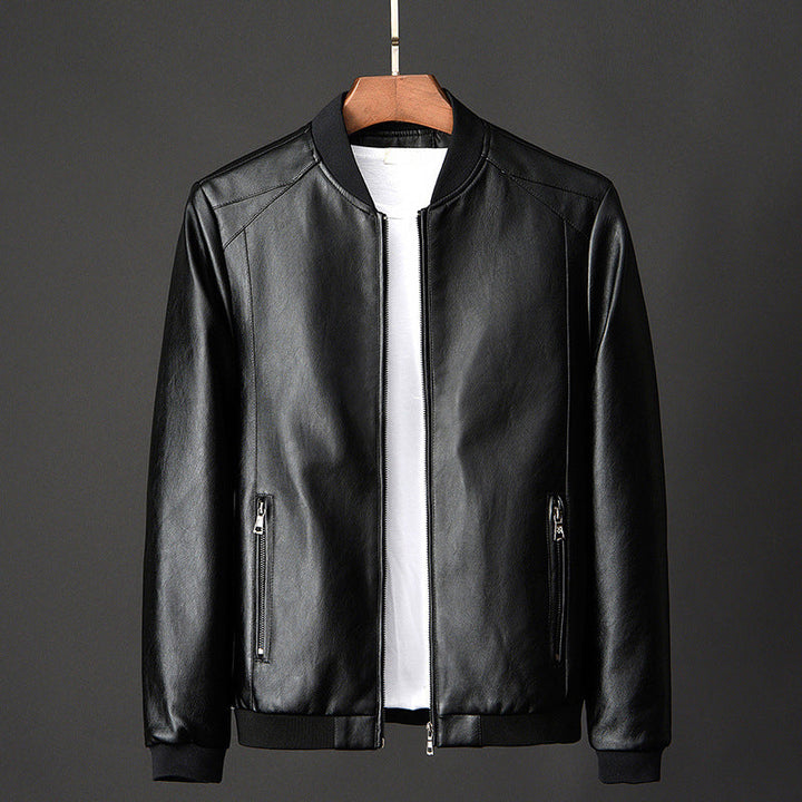 Joshua - Men's Zip-Placket Leather Bomber Jacket