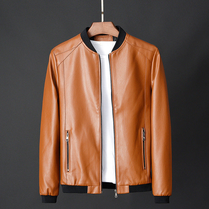 Joshua - Men's Zip-Placket Leather Bomber Jacket