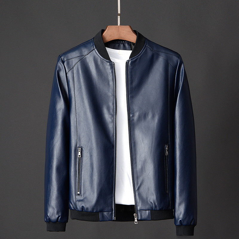 Joshua - Men's Zip-Placket Leather Bomber Jacket