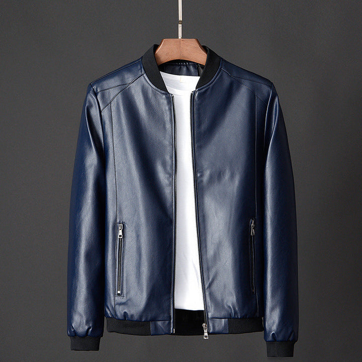 Joshua - Men's Zip-Placket Leather Bomber Jacket