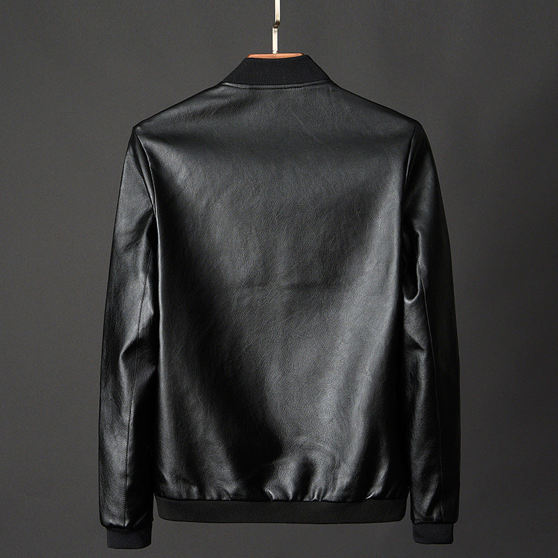 Joshua - Men's Zip-Placket Leather Bomber Jacket