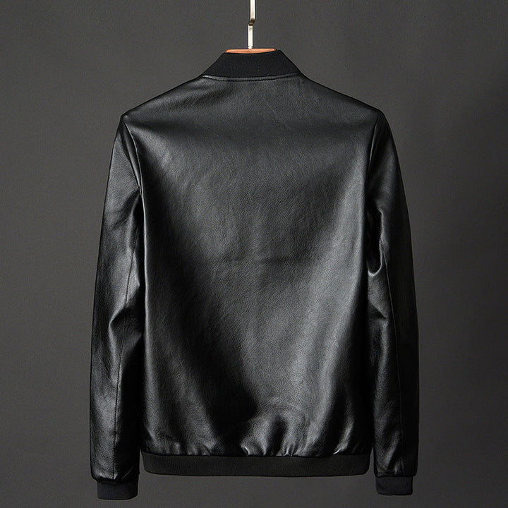 Joshua - Men's Zip-Placket Leather Bomber Jacket