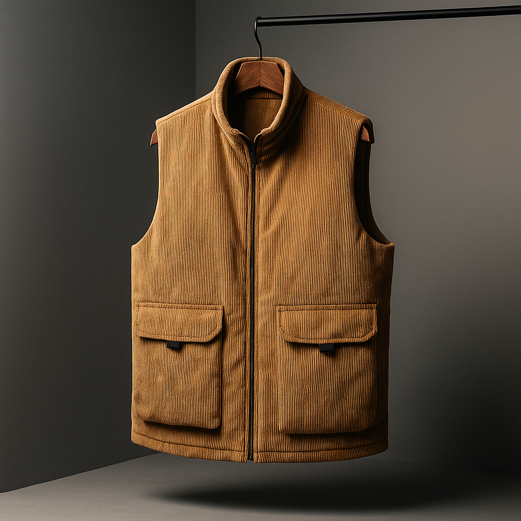 Kellan - Men's Corduroy Puffer Vest with Cargo Pockets