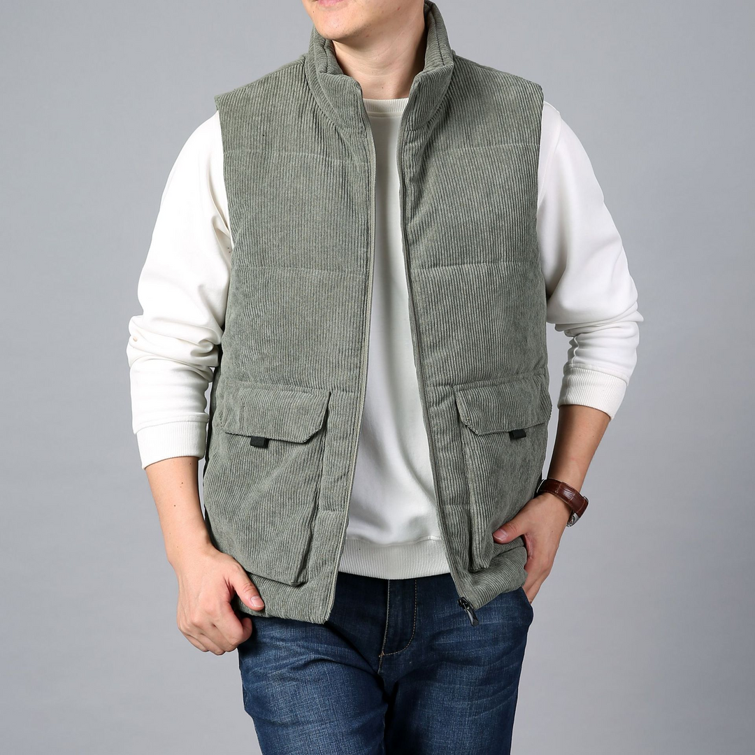 Kellan - Men's Corduroy Puffer Vest with Cargo Pockets