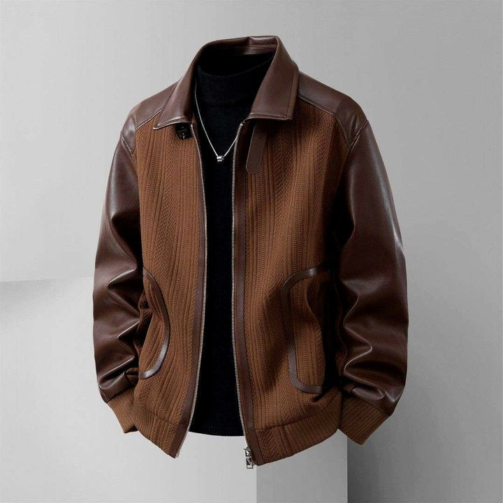 Kenji - Men’s Leather Sleeve Jacket with Ribbed Panels 2