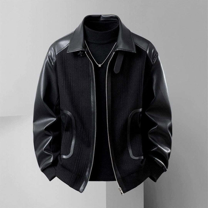 Kenji - Men’s Leather Sleeve Jacket with Ribbed Panels 3