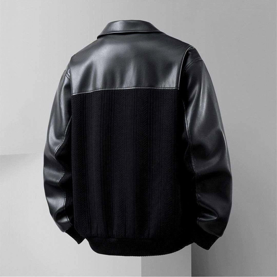 Kenji - Men’s Leather Sleeve Jacket with Ribbed Panels 4