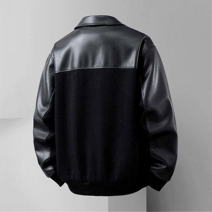 Kenji - Men’s Leather Sleeve Jacket with Ribbed Panels 4
