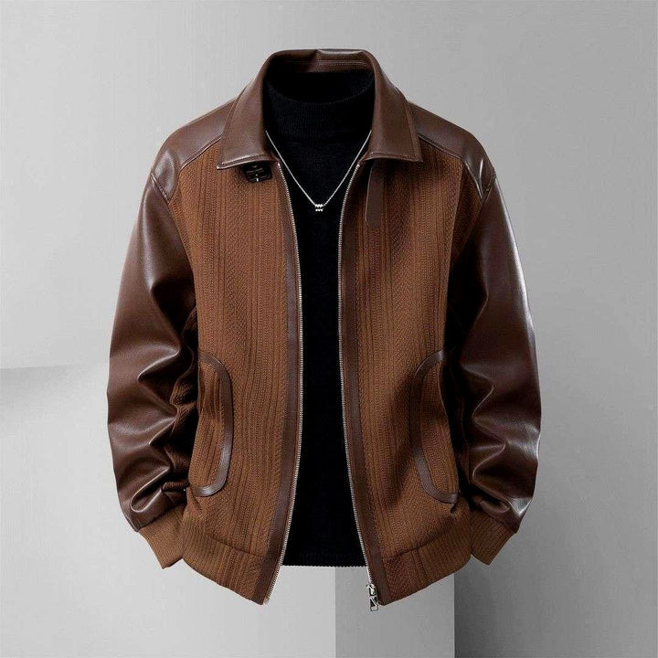 Kenji - Men’s Leather Sleeve Jacket with Ribbed Panels 7