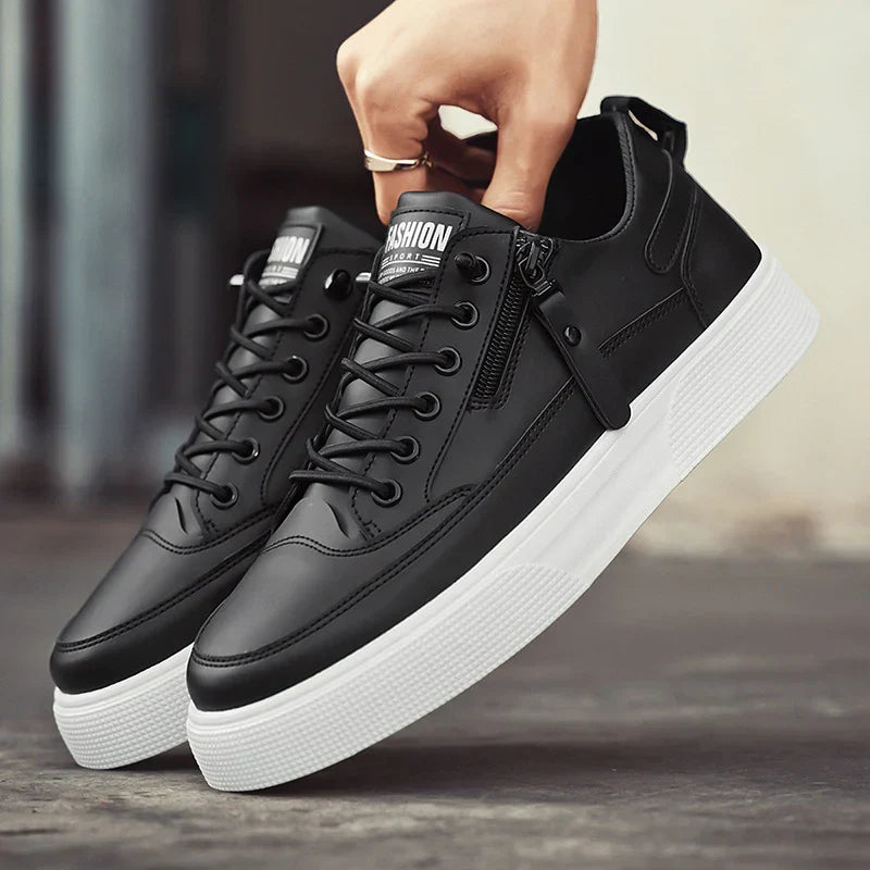 Kester - Men's Side-Zip Lace-Up Leather Sneakers